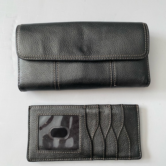 Clarks Pebble Leather Metallic Silver Gray Tri-Fold Wallet - Picture 1 of 11